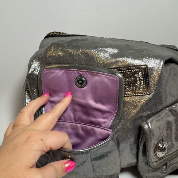 Coach Poppy Silver Metallic Double Pocket Satchel/Shoulder Bag #14561 – Y2K - Picture 13 of 14